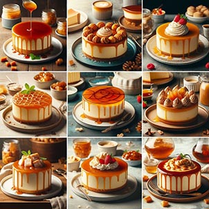 Diferentes tipos de tartas de queso con caramelo